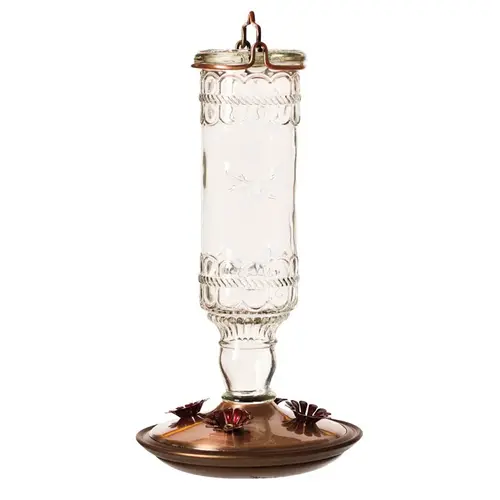 Bird Feeder, Antique Bottle, 10 oz, 4-Port/Perch, Glass/Metal, Clear/Copper, 10.1 in H - pack of 2 Bird Feeder, Antique Bottle, 10 oz, 4-Port/Perch, Glass/Metal, Clear/Copper, 10.1 in H - pack of 2