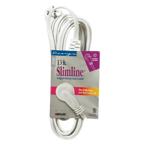 Extension Cord, 16 AWG Cable, 13 ft L, 13 A, 125 V, White Extension Cord, 16 AWG Cable, 13 ft L, 13 A, 125 V, White