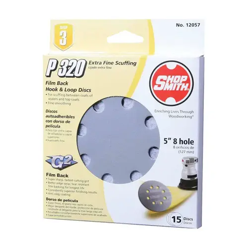 Sanding Disc 5" Aluminum Oxide Hook and Loop 320 Grit Extra Fine