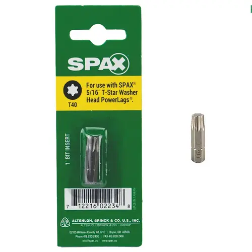 1/4 In. x 1 In. T40 T-Star Insert Screwdriver Bit