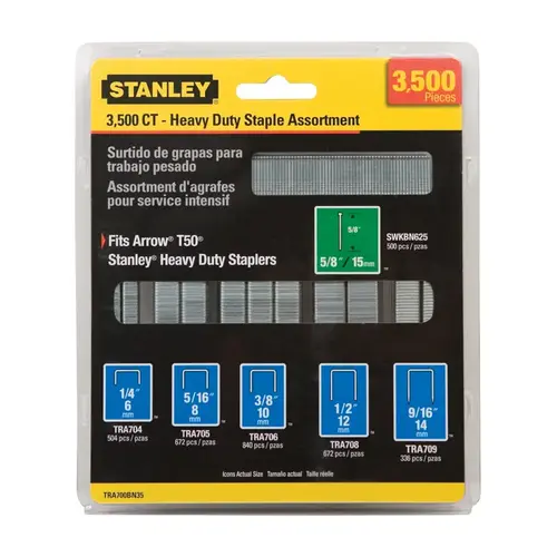Heavy Duty Staple Assortment 27/64" W 18 Ga. Narrow Crown Gray