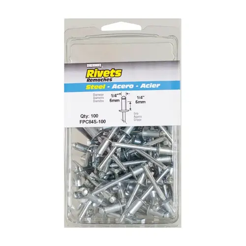 Rivets 1/4" D X 3/8" Steel Silver Silver Rivets 1/4" D X 3/8" Steel Silver Silver