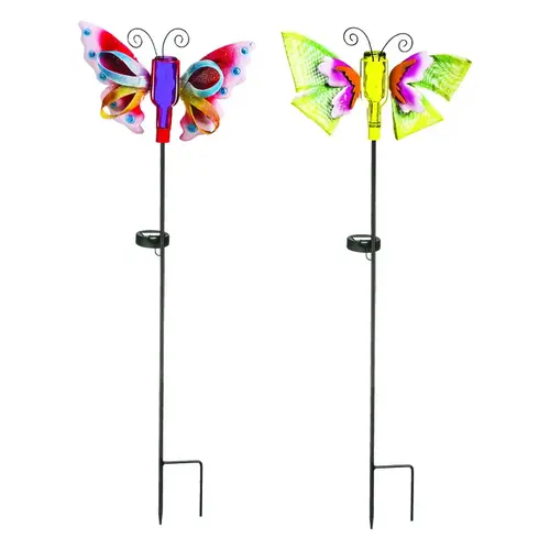 Solar Garden Stake Multicolored Glass/Iron 34.25" H Butterfly Multicolored - pack of 12 Solar Garden Stake Multicolored Glass/Iron 34.25" H Butterfly Multicolored - pack of 12
