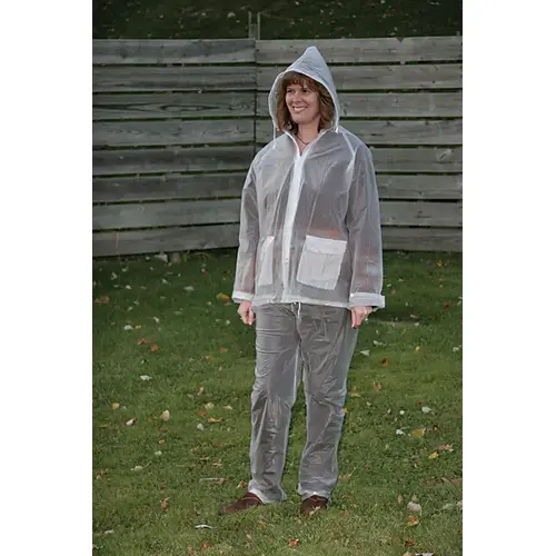 Three Piece Rain Suit Clear Vinyl Large Clear Three Piece Rain Suit Clear Vinyl Large Clear
