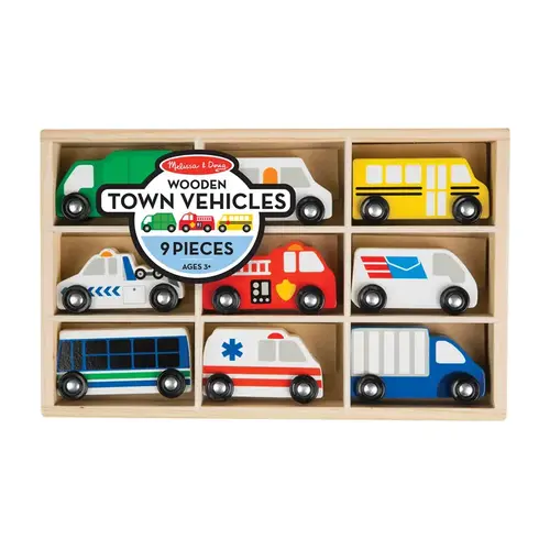 Wooden Town Vehicles Set Wood Assorted 9 pc Assorted