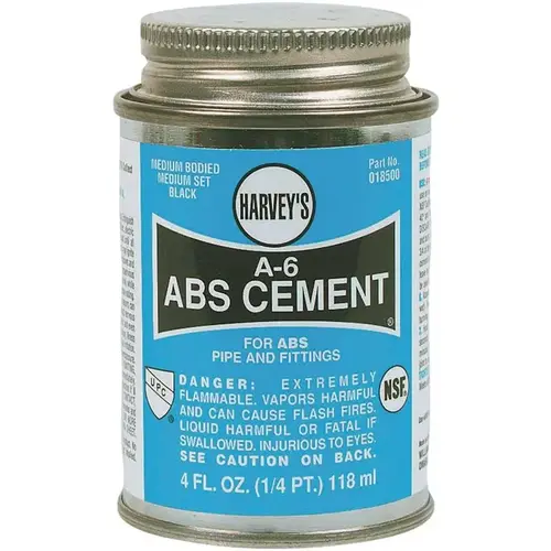 A-6 Series Solvent Cement, Liquid, Black, 4 oz Can A-6 Series Solvent Cement, Liquid, Black, 4 oz Can