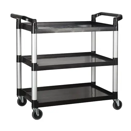 Plastic Utility Cart 40-3/4L x 19-1/2W x 37-3/8H 3 Tier Black Plastic Utility Cart 40-3/4L x 19-1/2W x 37-3/8H 3 Tier Black