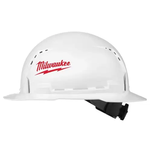 White Full Brim Vented Ratcheting Type 1 Class C Hard Hat White Full Brim Vented Ratcheting Type 1 Class C Hard Hat