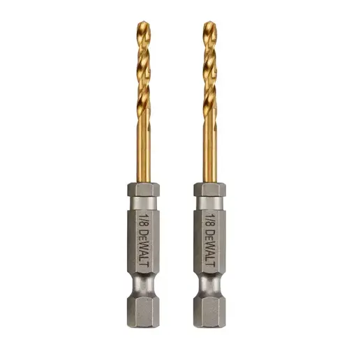 DD5108 Impact Drill Bit, 1/8 in Dia, 2-5/8 in OAL, Spiral Flute, 1/4 in Dia Shank, Hex Shank Pair Titanium