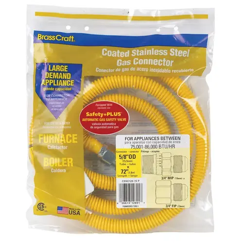 Gas Connector ProCoat 3/4" MIP X 3/4" D FIP 72" Stainless Steel Yellow