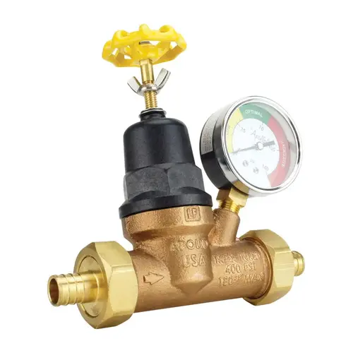 Pressure Reducing Valve with Gauge, 3/4 in Connection, PEX Barb, 15 to 75 psi Regulating Chrome