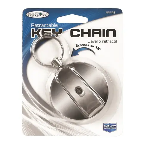 Key Chain Chrome/Metal Silver Retractable Silver Key Chain Chrome/Metal Silver Retractable Silver