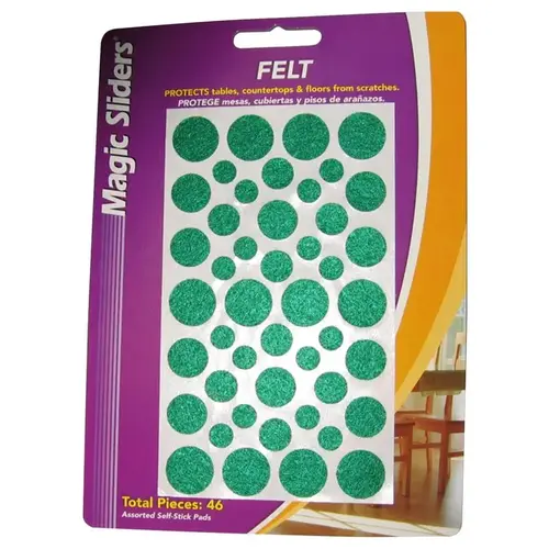 Protective Pads Felt Self Adhesive Green Round Green - pack of 6