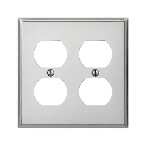 Wall Plate Pro Polished Chrome Metallic 2 gang Stamped Steel Duplex Outlet Polished Chrome Wall Plate Pro Polished Chrome Metallic 2 gang Stamped Steel Duplex Outlet Polished Chrome