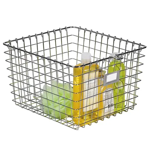 Storage Basket 13.75" L X 11.25" W X 8" H Silver Chrome-Plated Storage Basket 13.75" L X 11.25" W X 8" H Silver Chrome-Plated