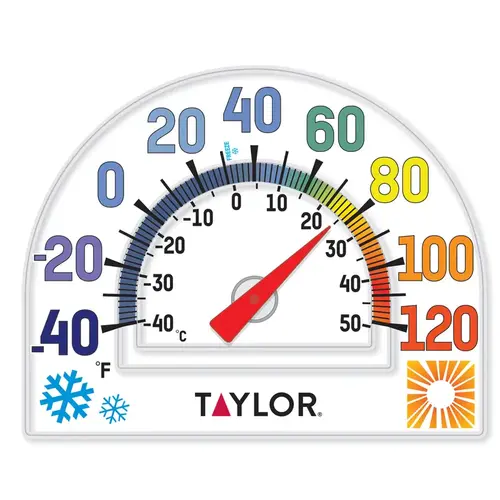 Window Cling Thermometer, 7 in Display, -40 to 120 deg F Clear