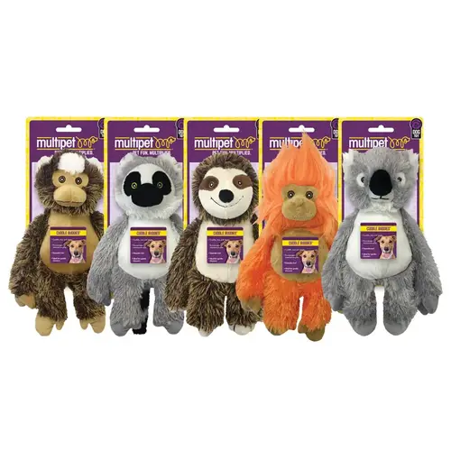 Dog Toy Bark Buddies Assorted Monkey, Lemur, Sloth, Tamarin, and Koala Polyester Medium 5 Assorted - pack of 12