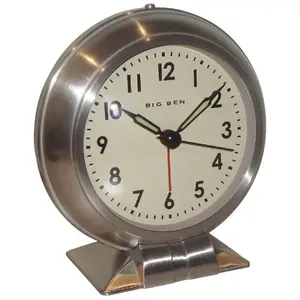 BIG BEN 90010A Alarm Clock, AA Battery, Steel Case Silver