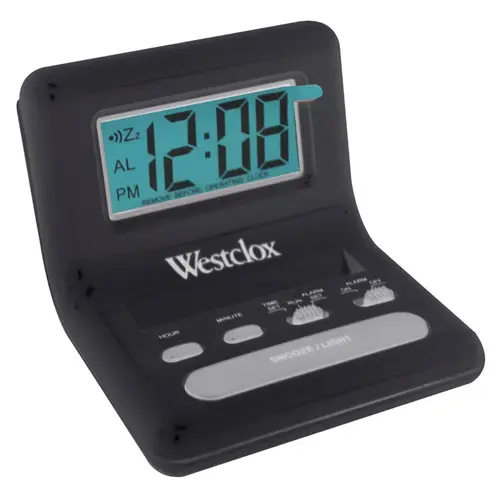 Alarm Clock, AAA Battery, LCD Display, White Case Black Alarm Clock, AAA Battery, LCD Display, White Case Black