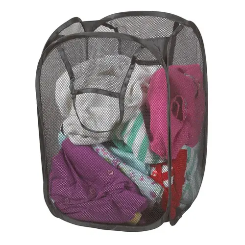 Pop-up Laundry Hamper Black Duramesh Nylon Black