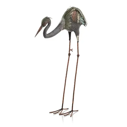 Statue Multicolored Metal 31" H Crane Stake Multicolored Statue Multicolored Metal 31" H Crane Stake Multicolored