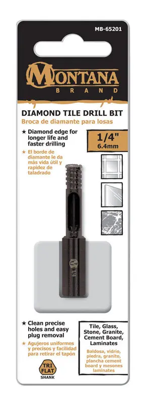 Montana Brand Drill Bit 1/4 Alloy Steel 3-Flat Shank Black Oxide MB-65201