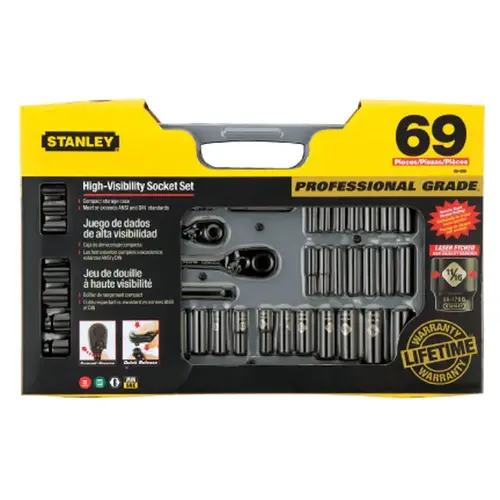 Standard/Metric 1/4 In. Drive & 3/8 In. Drive Black Chrome Combination Ratchet & Socket Set (69-Piece) Standard/Metric 1/4 In. Drive & 3/8 In. Drive Black Chrome Combination Ratchet & Socket Set (69-Piece)