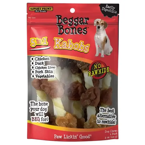 Treats Beggar Bones 5-in-1 Kabobs Grain Free For Dogs 4 oz 7.8" Treats Beggar Bones 5-in-1 Kabobs Grain Free For Dogs 4 oz 7.8"