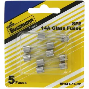 Bussmann BP/SFE-14-RP 14-Amp 32-Volt SFE Glass Tube Automotive Fuse Clear - pack of 5