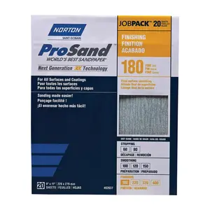 Norton 07660768168 ProSand 07660768168 Sanding Sheet, 11 in L, 9 in W, Fine, 180 Grit, Aluminum Oxide Abrasive, Paper Backing Tan - pack of 20