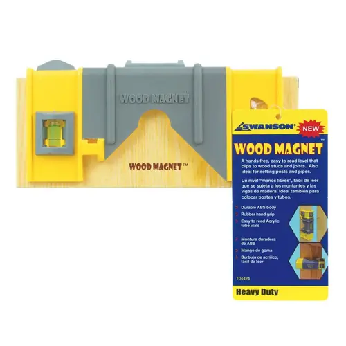 Level Wood Magnet 8" ABS Magnetic Joist 3 vial Yellow