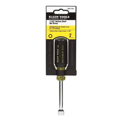 Nut Driver, 11/32 in Drive, 6-3/4 in OAL, Cushion-Grip Handle, Chrome Handle, 3 in L Shank Black/Yellow Nut Driver, 11/32 in Drive, 6-3/4 in OAL, Cushion-Grip Handle, Chrome Handle, 3 in L Shank Black/Yellow