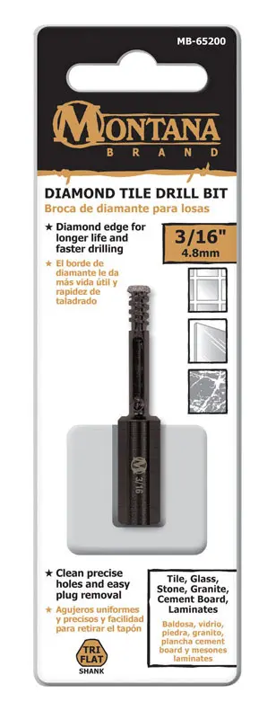 Montana Brand Drill Bit 3/16 Alloy Steel 3-Flat Shank Black Oxide MB-65200