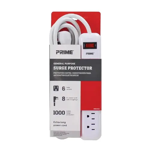 Surge Protector 8 ft. L 6 outlets White 1000 J White Surge Protector 8 ft. L 6 outlets White 1000 J White