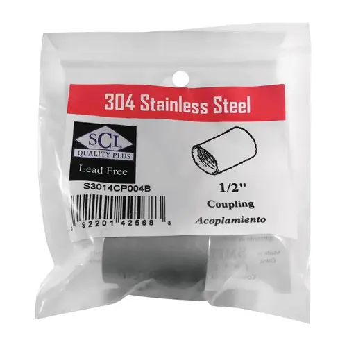 Coupling 1/2" FPT T X 1/2" D FPT Stainless Steel Coupling 1/2" FPT T X 1/2" D FPT Stainless Steel