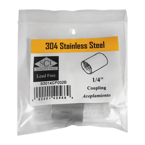 Coupling 1/4" FPT T X 1/4" D FPT Stainless Steel