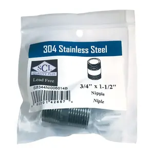 Smith-Cooper 4632101410 Nipple 3/4" MPT T Stainless Steel 1-1/2" L