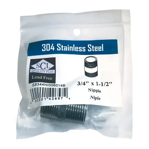 Nipple 3/4" MPT T Stainless Steel 1-1/2" L