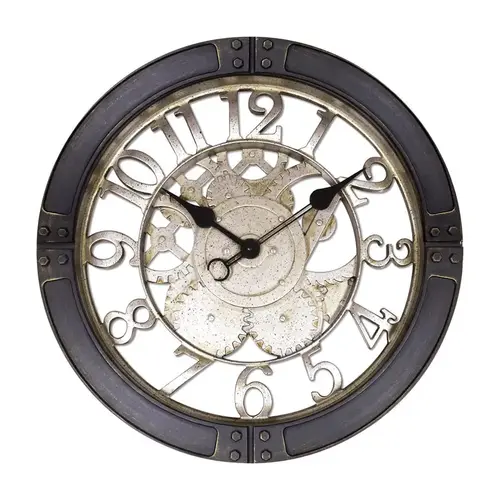 Wall Clock 16" L X 15" W Indoor Classic Analog Glass/Plastic Black/Silver Black/Silver