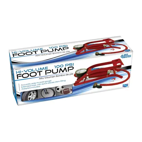 Foot Pump 100 psi For Bicycle Tires Red Foot Pump 100 psi For Bicycle Tires Red