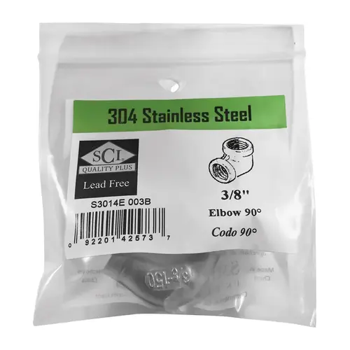 90 Degree Elbow 3/8" FPT X 3/8" D FPT Stainless Steel 90 Degree Elbow 3/8" FPT X 3/8" D FPT Stainless Steel
