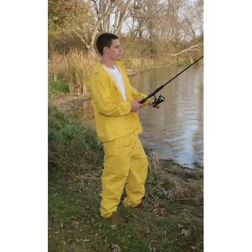 Three Piece Rain Suit Yellow PVC-Coated Rayon XXX-Large Yellow Three Piece Rain Suit Yellow PVC-Coated Rayon XXX-Large Yellow