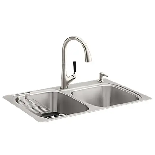 Kitchen Sink All-in-One Stainless Steel Dual Mount 22" W X 33" L Double Bowl Silver Brushed Kitchen Sink All-in-One Stainless Steel Dual Mount 22" W X 33" L Double Bowl Silver Brushed