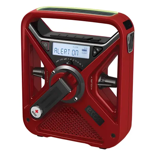 Weather Alert Radio Flashlight American Red Cross, Digital Clock Display, 5.8" Clock Face Width, Battery Operated, Red Finish