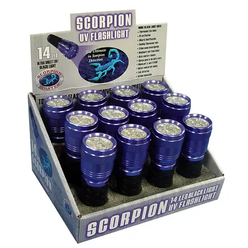 UV Flashlight 14 LED Black/Purple LED AAA Battery Black/Purple UV Flashlight 14 LED Black/Purple LED AAA Battery Black/Purple