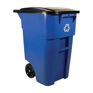 Rubbermaid FG9W2773BLUE Recycling Bin Brute 50 gal Blue Resin Wheeled Lid Included Blue
