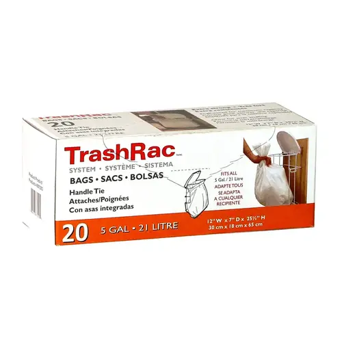 Trash Bags 5 gal Handle Tie 20 pk 0.95 mil White