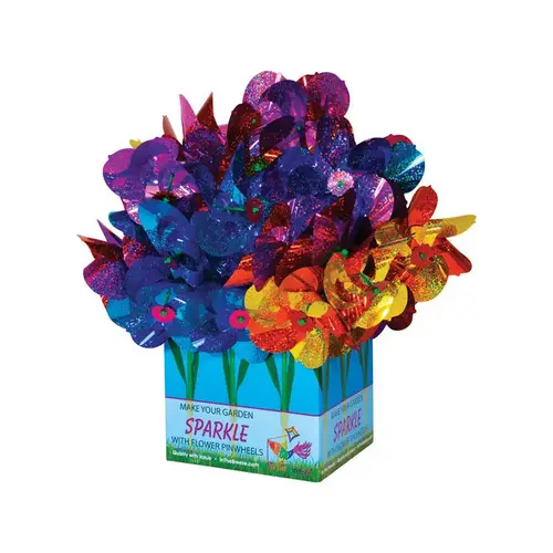 Outdoor Spinner Multicolored Polyester 10" H Flower Pinwheel Multicolored - pack of 48