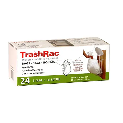Trash Bags 3 gal Handle Tie 24 pk 0.95 mil White