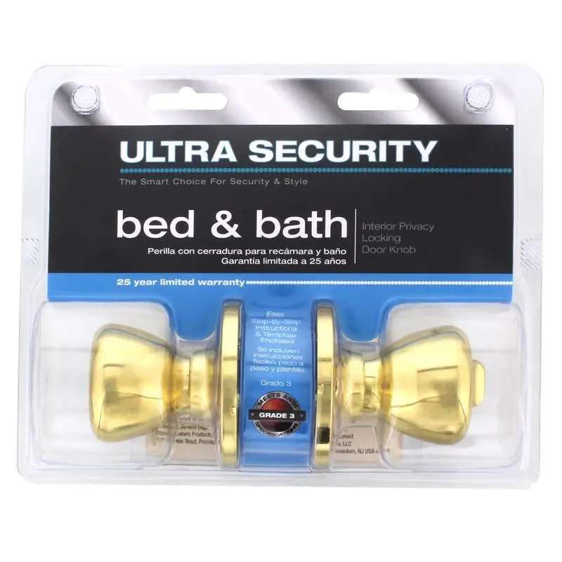 ULTRA SECURITY Bed and Bath Knob Polished Brass Right or Left Handed Polished Brass 83964 ULTRA SECURITY Bed and Bath Knob Polished Brass Right or Left Handed Polished Brass 83964